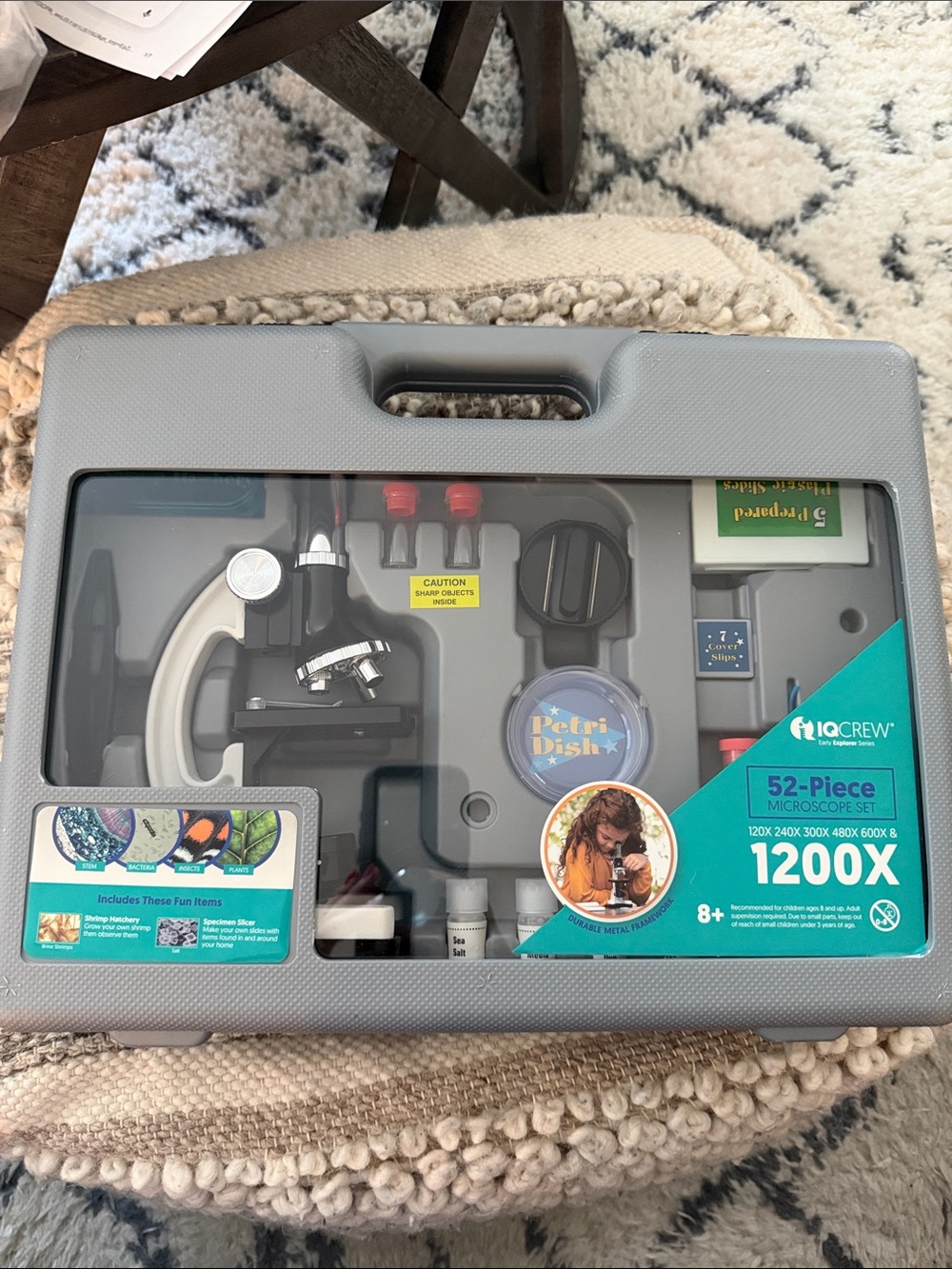 iQ Crew 52-Piece Kids Microscope Set - Gray with Teal Accent - 1200X